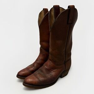 Vintage Abilene Men's 6.5 D Brown Leather Cowboy Boots Vibram Sole Made in USA